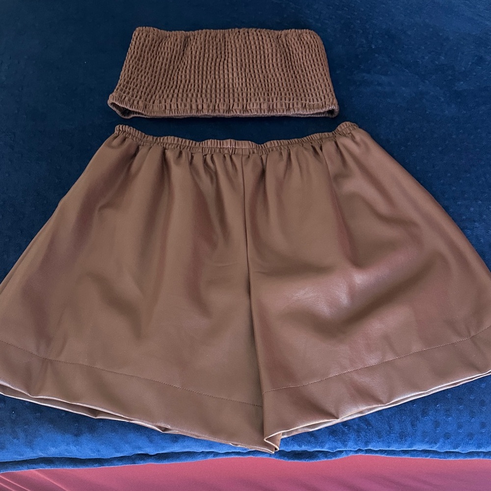 Brown Two-Piece Faux Leather Set